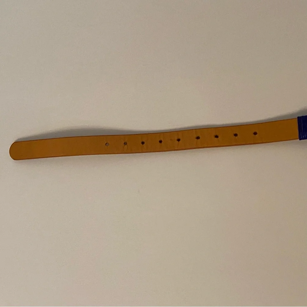 J. CREW BELT SKINNY TAN LEATHER MULTI COLOR WHITE BLUE GREEN THREAD WRAP SIZE L